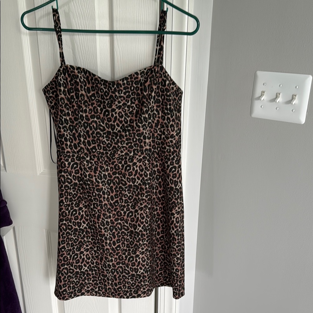 French Connection Black and Brown Leopard Mini Dress